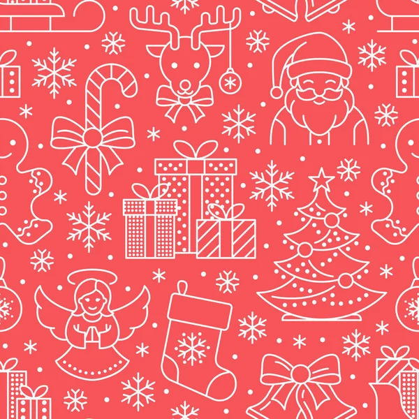 Vánoce Nový Rok Bezproblémový Vzor Linie Ilustrace Vektorové Ikony Zimní — Stockový vektor
