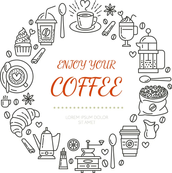 Πρότυπο Αφίσας Καφετέριας Εικονογράφηση Διανυσματικής Γραμμής Του Εξοπλισμού Παρασκευής Καφέ — Διανυσματικό Αρχείο
