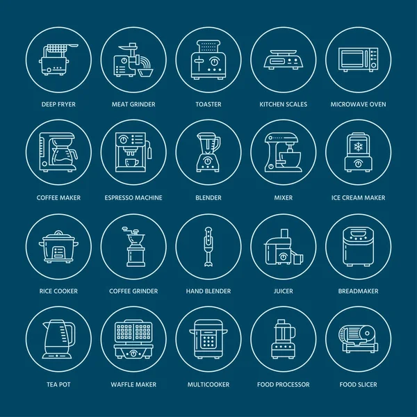 Keuken Kleine Apparaten Lijn Pictogrammen Huishoudelijk Kookgereedschap Borden Apparatuur Voor — Stockvector