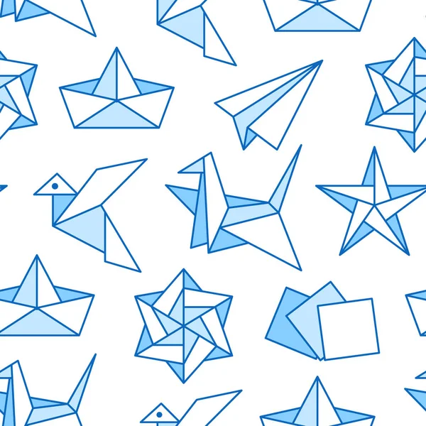Origami Naadloos Patroon Met Platte Lijn Iconen Papieren Kranen Vogel — Stockvector