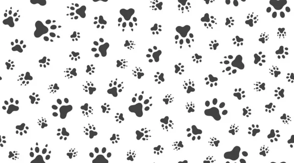 Animal tracks vector seamless pattern with flat icons. Black white color pet paw texture. Dog, cat footprint background, abstract foot print silhouette wallpaper for veterinary clinic.