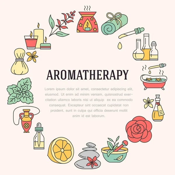 Plantilla Folleto Aromaterapia Aceites Esenciales Ilustración Línea Vectorial Difusor Aromaterapia — Archivo Imágenes Vectoriales