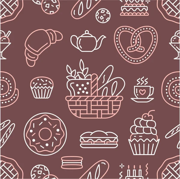 Bäckerei Nahtlose Muster Lebensmittel Vektor Hintergrund Der Braunen Pastellfarbe Süßwarenprodukt — Stockvektor