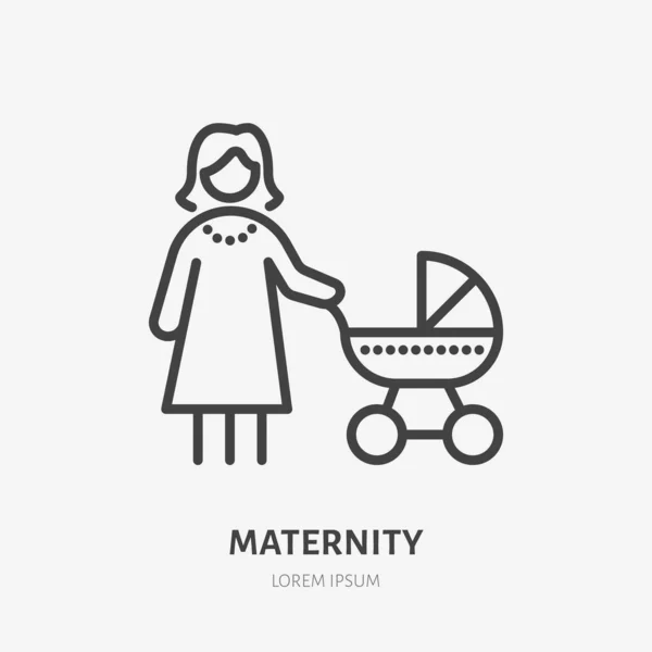 Mutter Baby Linie Symbol Vektor Piktogramm Einer Frau Mit Kinderwagen — Stockvektor