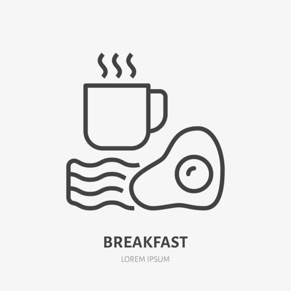 Café Huevos Tocino Icono Línea Plana Signo Delgado Vectorial Ilustración — Vector de stock