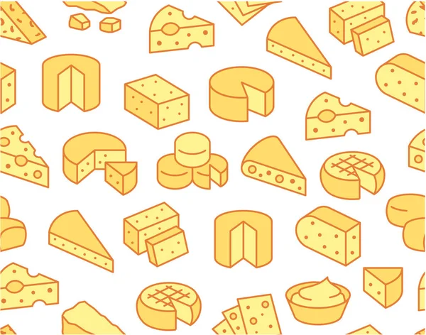 Düz Çizgi Ikonlarıyla Peynirsiz Desen Vektör Arkaplan Parmesan Mozzarella Yoğurt — Stok Vektör