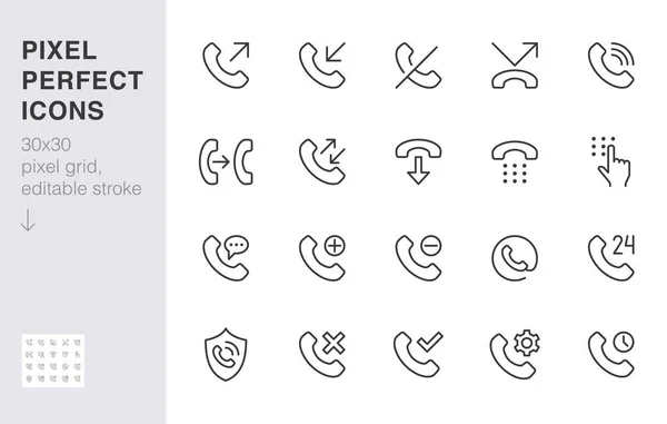 电话线路图标设置 接听电话 客户服务 Sms最小矢量插画 Web支持应用程序的简单平面概要签名 30X30 Pixel Perfect 可编辑的中风 — 图库矢量图片