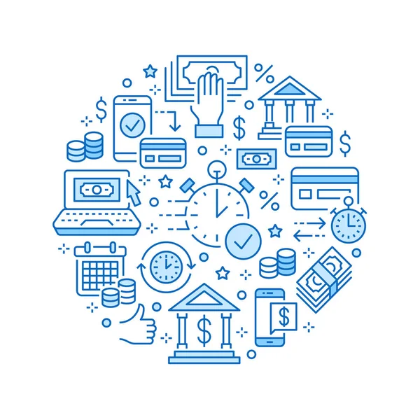 Finanzas Dinero Préstamo Círculo Plantilla Línea Plana Iconos Aprobación Rápida — Archivo Imágenes Vectoriales