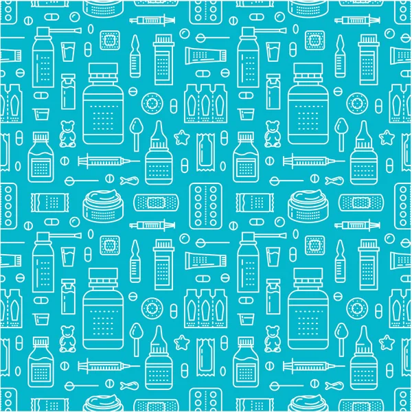 Medical Drugstore Seamless Pattern Medicament Vector Background Blue Color Medicines — Stock Vector