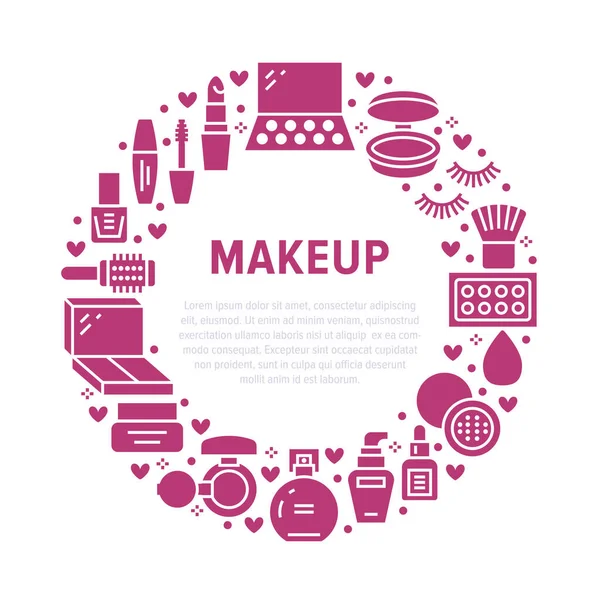 Makeup Beauty Care Red Circle Poster Flat Glyph Icons Cosmetics — Stock Vector