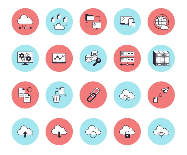 Ikony Linky Cloudové Paměti Dat Nastaveny Databáze Ukládání Informací Serverové — Stockový vektor