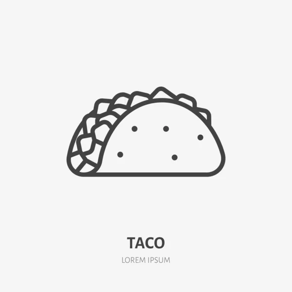 Taco Lapos Vonalú Ikon Mexikói Kaja Vektorvékony Jele Hagyományos Étkezés — Stock Vector