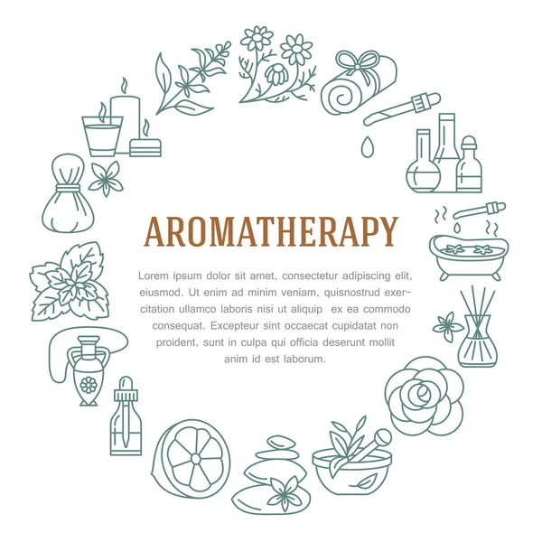 Plantilla Círculo Aromaterapia Aceites Esenciales Ilustración Línea Vectorial Difusor Aromaterapia — Archivo Imágenes Vectoriales