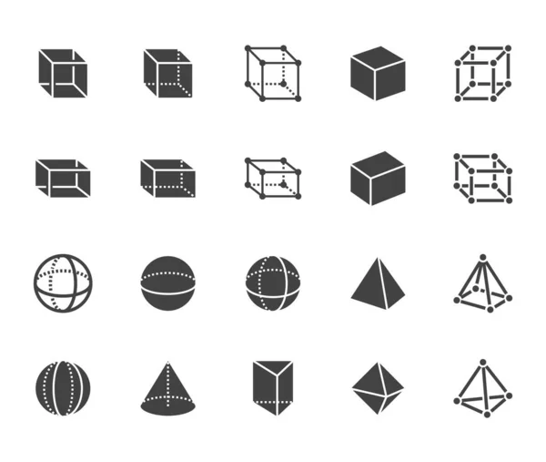 Geometrische Formen Flach Liniensymbole Gesetzt Abstrakte Figuren Würfel Kugel Kegel — Stockvektor