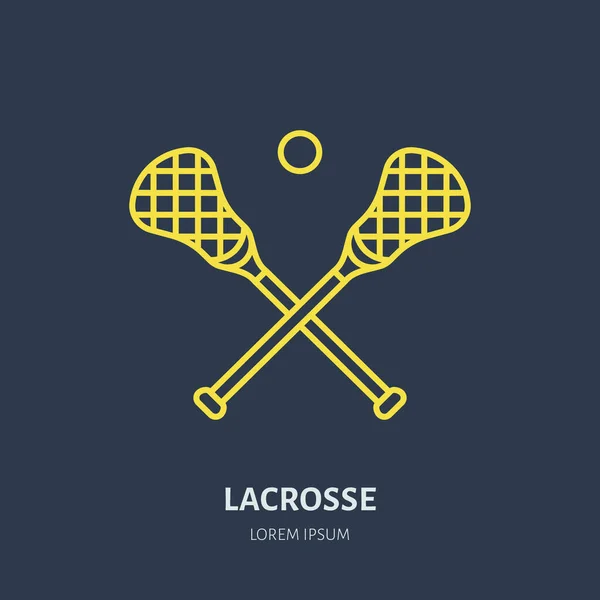 Icono Línea Vectorial Lacrosse Logotipo Bola Palos Señal Equipo Ilustración — Vector de stock