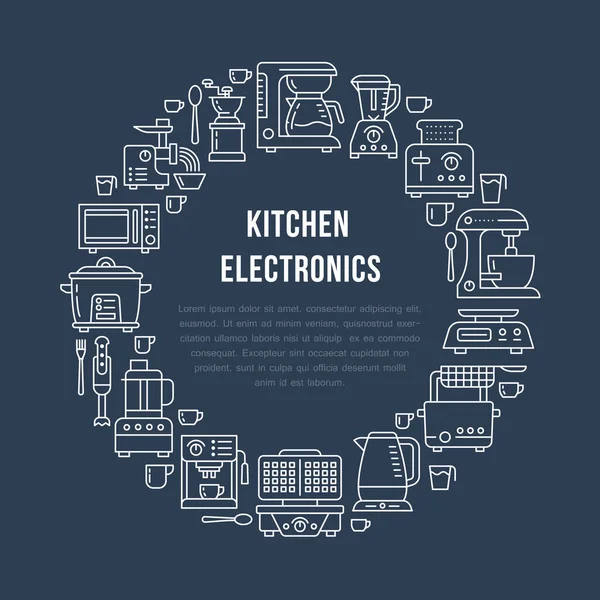 Keuken Kleine Apparaten Apparatuur Banner Illustratie Vector Lijn Pictogram Van — Stockvector