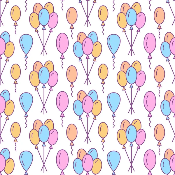 Fondo Globos Fiesta Cumpleaños Patrón Sin Costuras Ilustración Línea Plana — Vector de stock