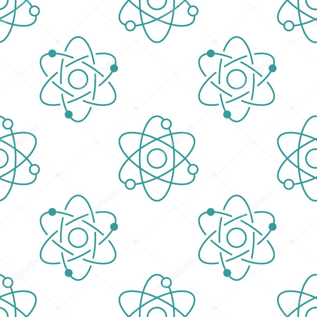 Molecule background, abstract science seamless pattern. Medical, chemistry wallpaper with atom line icons. Scientific research vector illustration, blue white color.