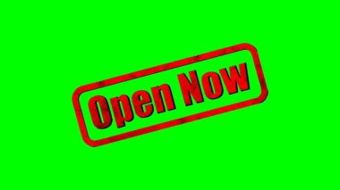 Promosyon grunge Open Now yeşil ekran arkaplanındaki animasyonu mühürle. Perakende mağazalar, restoranlar, kafeler, ofisler ve hizmet şirketleri için açılışı veya yeniden açılışı duyurmak üzere tasarlandı. Kolayca kaldırılabilir arkaplan pazarlama videosu için krom anahtar kullanın