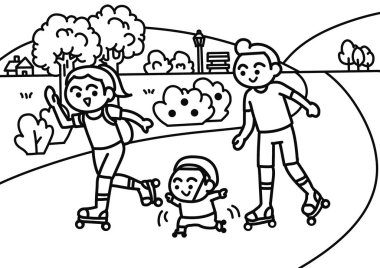 Bir aile paten kayıyor..