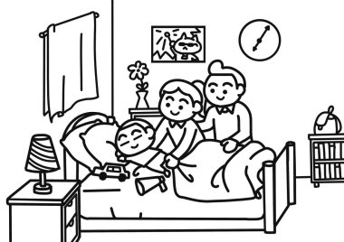 Bir anne oğlunu örtüyor ve battaniyeyle uykuya dalıyor..