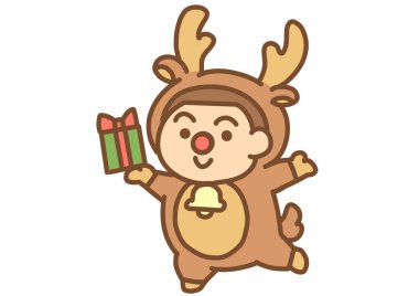 Ren geyiği kostümlü küçük bir çocuk.