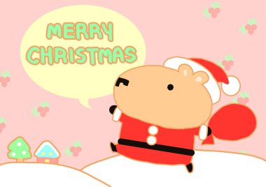 Mutlu küçük Capybara der ki Mutlu Noeller, arka planda çizgi film tarzı.