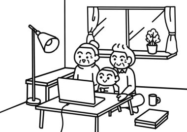 Torun, büyükbabaya evde bilgisayar kullanmayı öğretiyor.