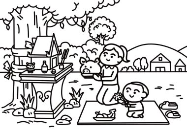 Thai Ruh Evi Kutsal Tapınakta İllüstrasyon Aile Geleneği Sunuyor