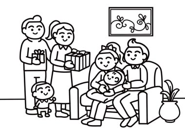 Mutlu Aile Hediye Kutlama Konsepti ile Yeni Doğan Bebeği Ziyaret Ediyor