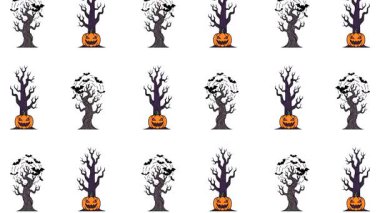 Karanlık dallar, turuncu balkabakları ve ürkütücü atmosferiyle Cadılar Bayramı desenli animasyon