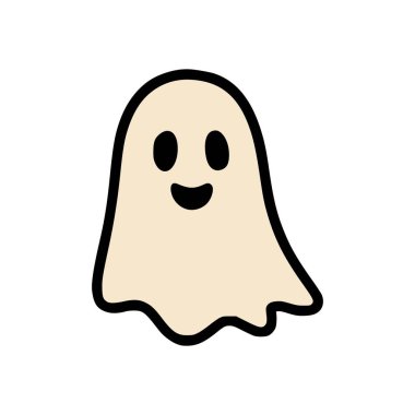 Yumuşak bej şekilli, siyah çizgili ve gülen yüzlü, bembeyaz bir hayalet tasarımı var.