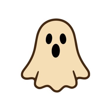 Yuvarlak şekilli, kahverengi hatlı, bej dolgulu ve ağzı açık, şok olmuş bir yüz ifadesi olan basit hayalet tasarımı.