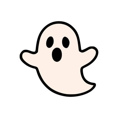 Yuvarlak vücutlu basit bir hayalet illüstrasyonu, iki siyah göz, açık ağız, ve yüzen bir pozda uzanan kollar.