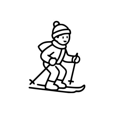 Soğuk havada dağ aktivitesi kavramı ile kayak yapan kişinin kış sporları ikonu