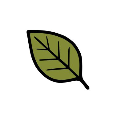 Çizgi film stili yeşil yaprak ikonu kalın hatlı ve doğal yeşillik ekolojisini ve çevre temasını temsil eden damar detaylarıyla