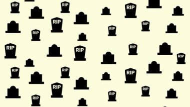 Yinelenen RIP mezar taşlarının düz animasyonu korku ve cadılar bayramı arkaplan tasarımı için tüyler ürpertici kusursuz desenler yaratıyor.