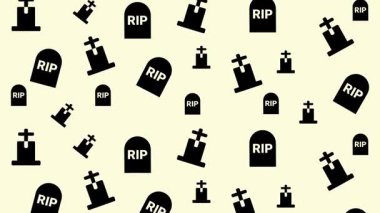 Hafiften ürkütücü Cadılar Bayramı arka planında RIP mezar taşları ve siyah haç mezar taşları olan minimalist mezarlık kusursuz desen.