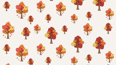 Mevsimsel Tekstil ve Duvar Kağıdı Vektörü İçin Sıcak Yaprak Renkleri ve Doğa Elementleriyle Şirin Sonbahar Ağaçları Deseni