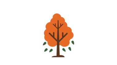 Orange Canopy ve Green Leaves with Autumn Nature Concept ile Modern Minimal Vector Tree Illustration