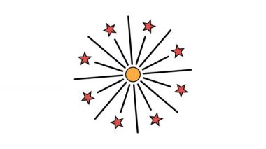 Kırmızı Yıldızlarla Basit Havai fişek ve Minimum Düz Çizgi Film Biçimi Sarı Çember Merkezi