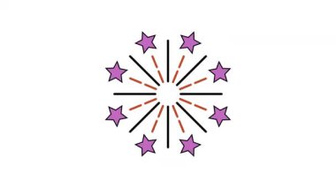Merkezden yayılan Mor Yıldızlar ve Turuncu Noktalı Çizgilerle Yıldız Patlaması Vektör Tasarımı