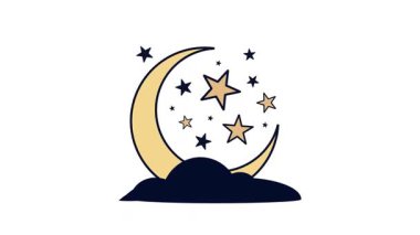 Huzurlu Gece Gökyüzü ve Göksel Sanat İlhamı İçin Parlayan Yıldızlar Üzerindeki Zarif Hilal Ay