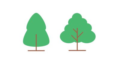 Doğa temalı iki farklı ağaç şeklini barındıran düz dizayn, bir çam ağacı ve çoklu damlacıklı ağaç grafiği de dahil.