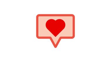 Parlak kalp ikonu içeren düz vektör konuşma balonu sevgi, nezaket, bağlantı ve anlamlı çevrimiçi konuşmaları ifade eder