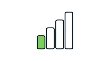 İlerlemeyi, durum ölçümünü, veri eğilimlerini veya dijital izleme araçlarını gösteren üç dolu yeşil seviyeli dört çubuklu yükselme grafikleri simgesi