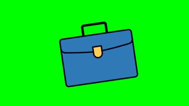 Temiz vektör evrak çantası grafiği yuvarlak mavi şekli, zıt siyah kenar, altın toka aksanı ve canlı yeşil arkaplan