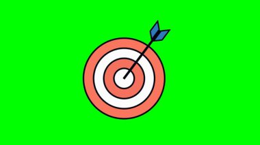 Renkli hedef simgesi temiz dairesel tasarımı, merkezli ok darbesini, turuncu tonları ve görsel etki için canlı yeşil arkaplanı gösteriyor