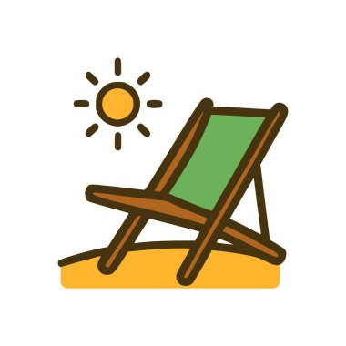 Kumsalda dinlenme yeri ikonu. Parlak güneş, cesur taslak stili ve modern tatil vektör çizimleri.