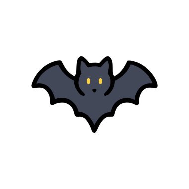 Koyu gölgeli kanatları, küçük sivri kulakları ve parlak sarı gözleri olan cesur tasarımı olan minimalist düz yarasa çizimi.